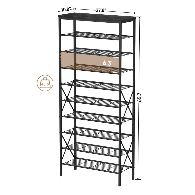 MILEFA 10 Tiers Shoe Storage Organizer, Large Capacity Shoe Shelf Holds 32 Pairs of Shoes,Black - Image 2