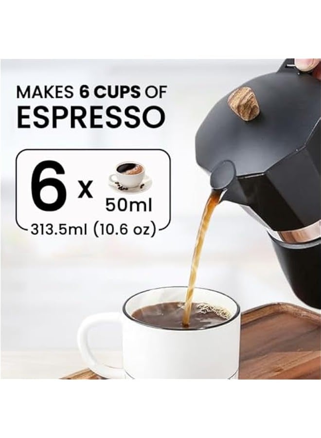 بيوينتي صانع إسبريسو ، وعاء موكا ممتاز من الألومنيوم 6 أكواب لـ إسبريسو الكلاسيكي ، صانع قهوة إيطالي يدوي للمنزل والتخييم ، سهل التشغيل (أسود) - Image 4