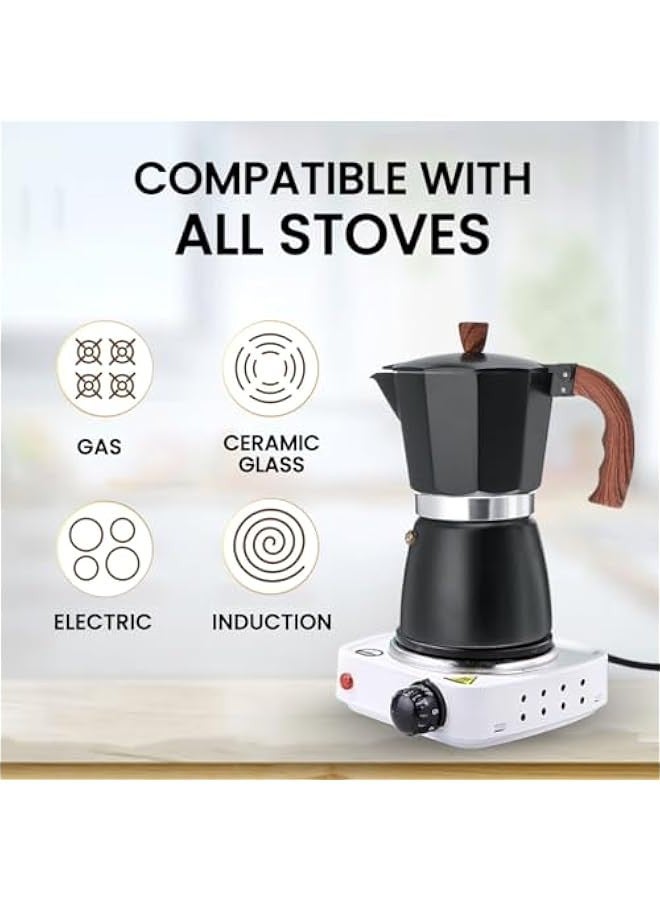 بيوينتي صانع إسبريسو ، وعاء موكا ممتاز من الألومنيوم 6 أكواب لـ إسبريسو الكلاسيكي ، صانع قهوة إيطالي يدوي للمنزل والتخييم ، سهل التشغيل (أسود) - Image 5