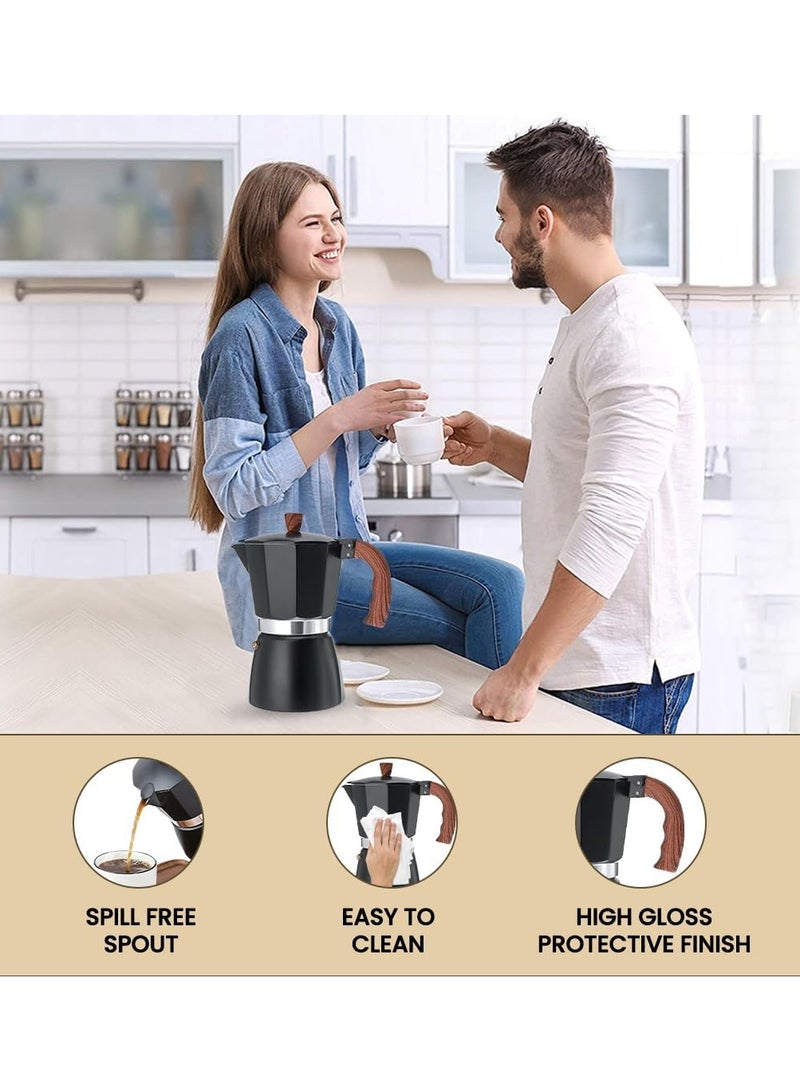 بيوينتي صانع إسبريسو ، وعاء موكا ممتاز من الألومنيوم 6 أكواب لـ إسبريسو الكلاسيكي ، صانع قهوة إيطالي يدوي للمنزل والتخييم ، سهل التشغيل (أسود) - Image 3
