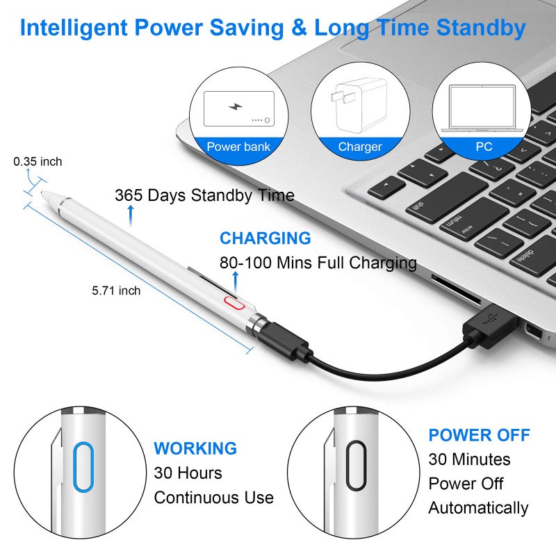 NTHJOYS Stylus Pen for iPad, NTHJOYS 2 in 1 Rechargeable Digital Pen Fine Point Stylist Capacitive Stylus Pen Smart Pencil for iPhone/iPad Pro/Mini/Air/Samsung and Other Touch Screens - Image 5