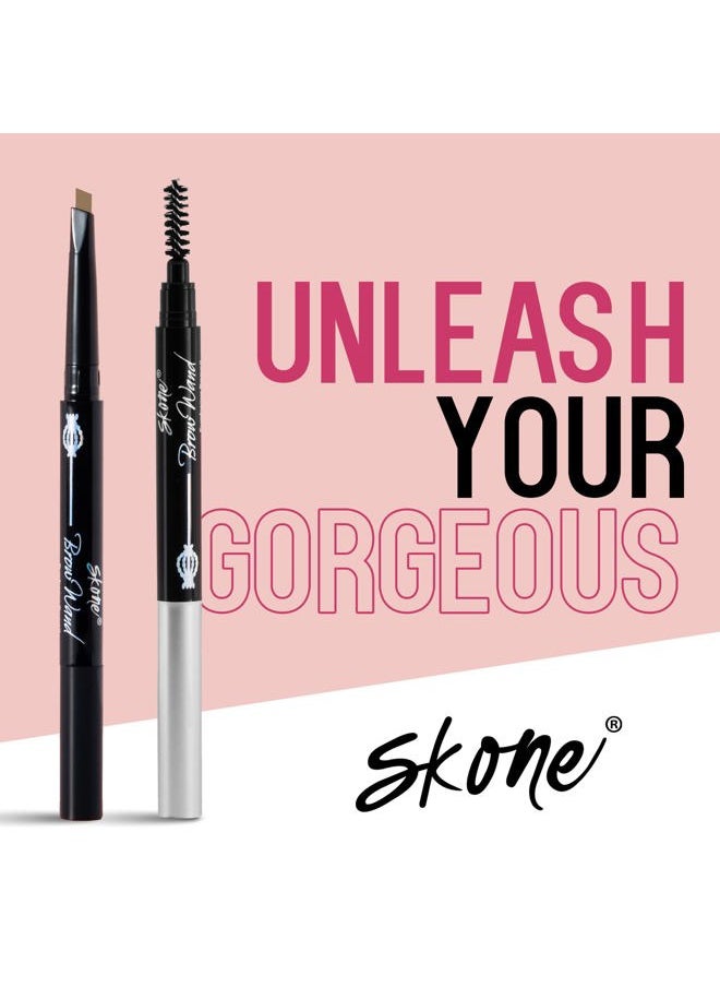 SKONE Cosmetics The Original Brow Wand Eyebrow Pencil with Brush - Dual-Sided Retractable Waterproof Long-Lasting Brown Eye Brow Pencils for Women with Sleek Eyebrows - Creamy Chai For Gray Hair  - Image 2