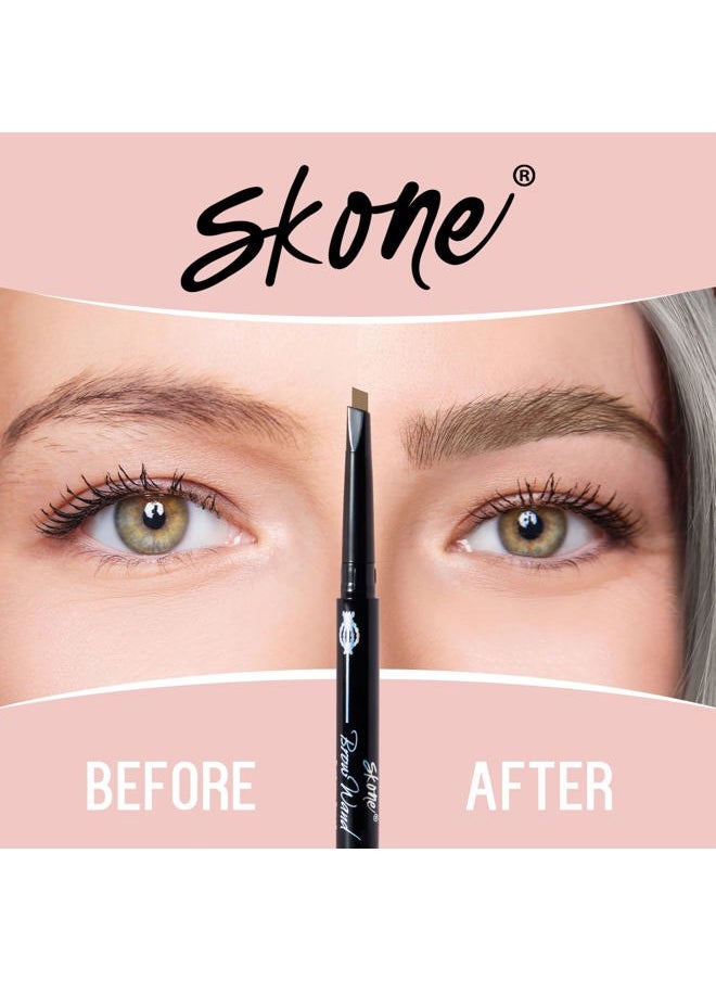 SKONE Cosmetics The Original Brow Wand Eyebrow Pencil with Brush - Dual-Sided Retractable Waterproof Long-Lasting Brown Eye Brow Pencils for Women with Sleek Eyebrows - Creamy Chai For Gray Hair  - Image 3