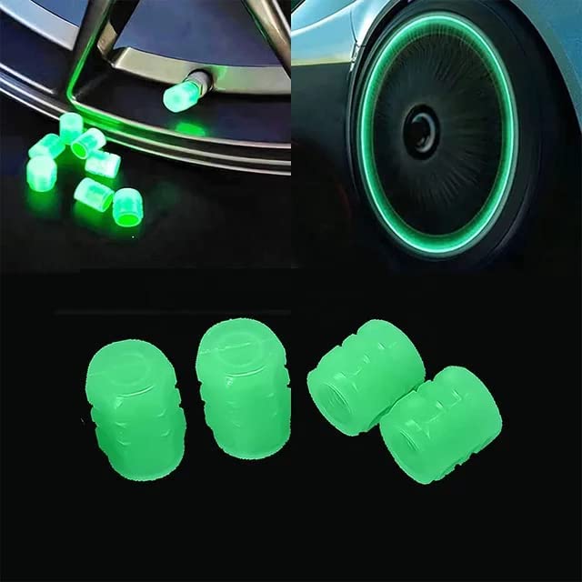 HETZON SALES Fluorescent Tyre Valve Cap Night Glow Luminous Wheel Covers Illuminated Tire Caps Ideal for Car, Bike, Bicycle, Truck (Pack of - 4, Green) - Image 1