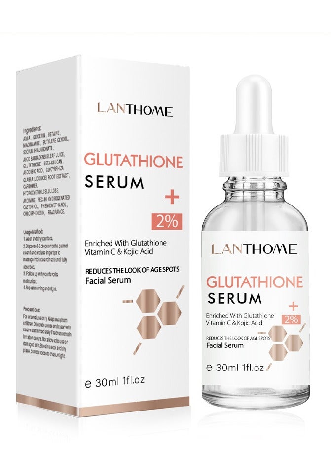لانثوم سيروم الجلوتاثيون + 2%، مدعم بالجلوتاثيون وفيتامين سي وحمض الكوجيك يقلل من ظهور بقع الشيخوخة، سيروم للوجه مرطب ومفتح للبشرة يقلل من الخطوط الدقيقة والتجاعيد، يشفي، يقلل من البقع الداكنة ويقلص المسام 30 مل - Image 1