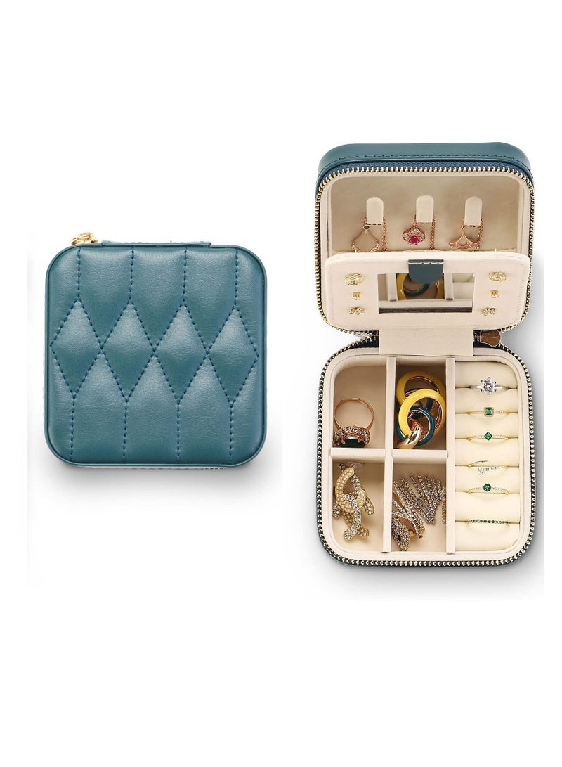 Excefore Small Travel Jewelry Box Organizer, Travel Jewelry Case with Mirror, for Rings, Earrings, Pendants, Watches, Necklaces, Lipsticks Organizer Storage Holder Case (Deep Green) - Image 1