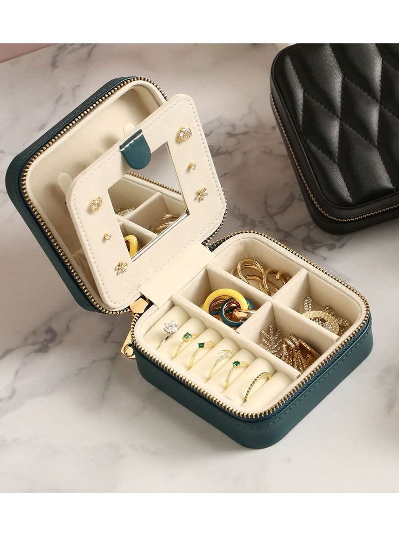 Excefore Small Travel Jewelry Box Organizer, Travel Jewelry Case with Mirror, for Rings, Earrings, Pendants, Watches, Necklaces, Lipsticks Organizer Storage Holder Case (Deep Green) - Image 4