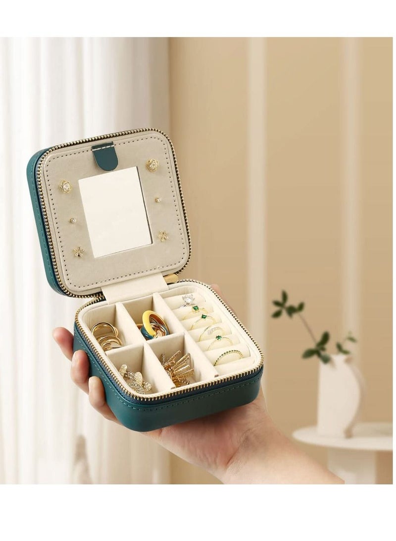 Excefore Small Travel Jewelry Box Organizer, Travel Jewelry Case with Mirror, for Rings, Earrings, Pendants, Watches, Necklaces, Lipsticks Organizer Storage Holder Case (Deep Green) - Image 2