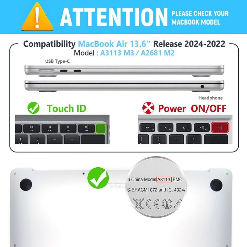 HASTHIP غطاء حاسوب محمول HASTHIP® لجهاز MacBook Air مقاس 13.6 بوصة M4 A3240 M3 A3113 M2 A2681 مع قاعدة قابلة للطي إصدار 2025 2024 2022 لجهاز Apple غلاف مرن شفاف ناعم - Image 2