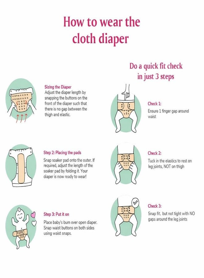Viscous Cloth Baby Diaper Combo Pack | Leakage Proof Adjustable Cloth Diaper | Washable Reusable Diaper With Insert Pad | Infant Toddler Care Essentials | 3M To 3Years | Pack of 3 | Design -1 - Image 5