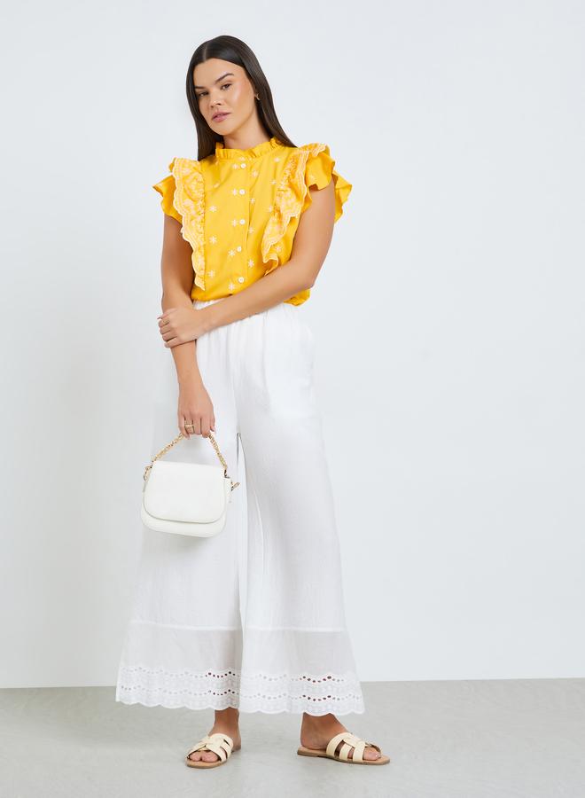 Take Two Yellow Embroidered Ruffle Sleeveless Top - Image 2