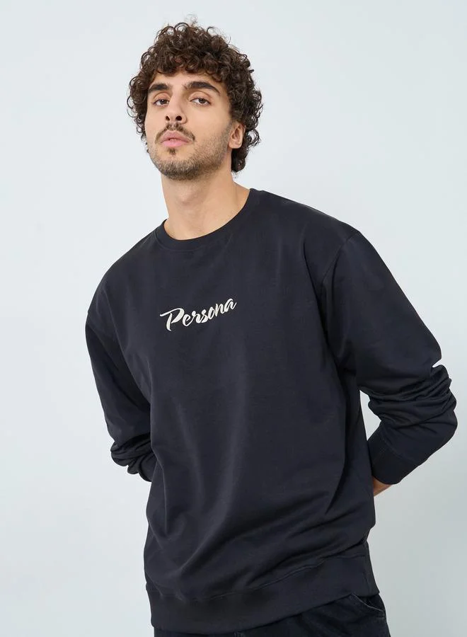 Styli Styli Men Black Embroidered Slogan Sweatshirt