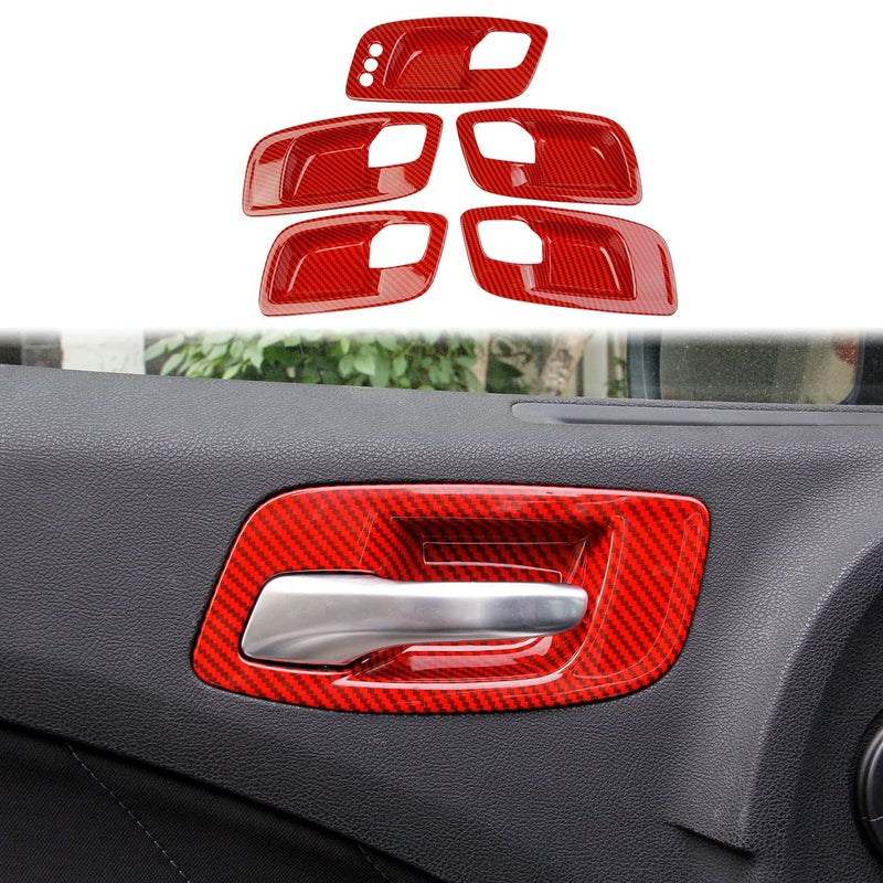 crosselec Red Carbon Fiber Inner Door Handle Bowl Cover Trim for Dodge Charger 20112021 Chrysler 300 20152021