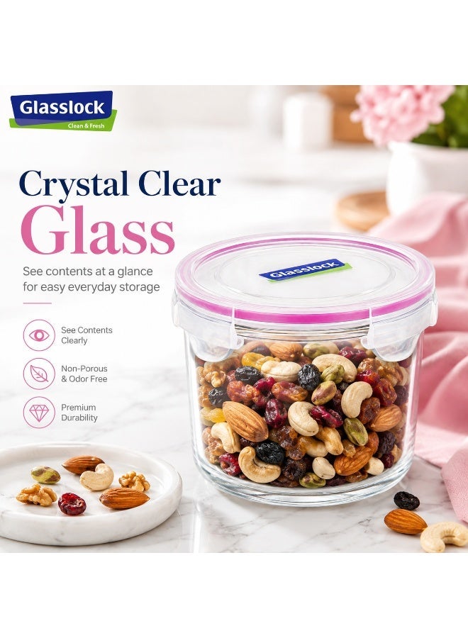 Glasslock Glass Food Storage Container 720ml Round Airtight BPA Free Locking Lid Tempered Glass Microwave Freezer Dishwasher Safe Pink - Image 3
