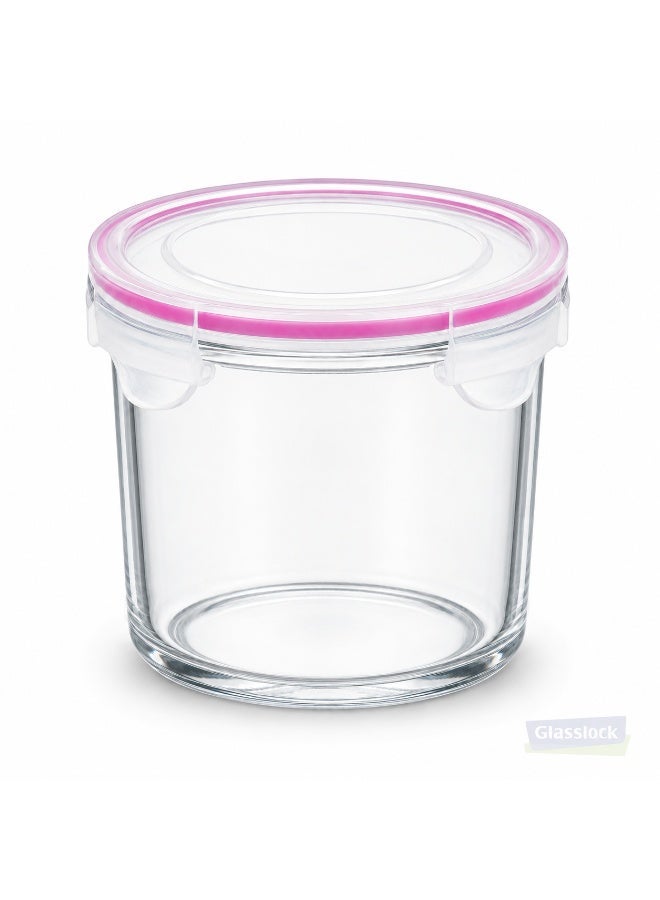 Glasslock Glass Food Storage Container 720ml Round Airtight BPA Free Locking Lid Tempered Glass Microwave Freezer Dishwasher Safe Pink - Image 1