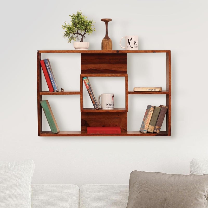 SheeshamCraft SheeshamCraft Ernista Hanging Solid Wood WallshelfBookshelf Natural Wood with Matte Finish ReadytoUse Natural Honey Oak  - Image 1