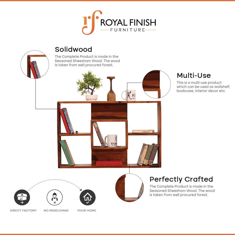 SheeshamCraft SheeshamCraft Ernista Hanging Solid Wood WallshelfBookshelf Natural Wood with Matte Finish ReadytoUse Natural Honey Oak  - Image 2