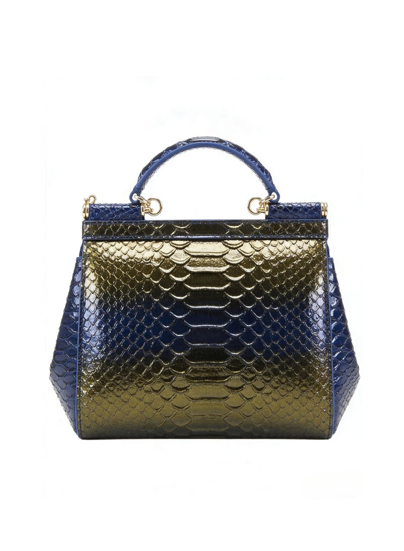 D&G Dolce&Gabbana gradient blue Lizard Pattern Leather Sicily Bag - Gold Hardware, Top Handle and Convertible Strap, Signature Sign, Luxury Structured Handbag for Daily and Formal Occasions, Exquisite Luxury Small Bag, Gift Box Packaging, Banquet Small Bag - Image 4