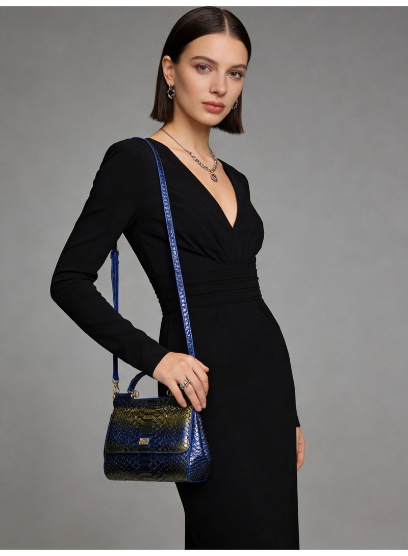 D&G Dolce&Gabbana gradient blue Lizard Pattern Leather Sicily Bag - Gold Hardware, Top Handle and Convertible Strap, Signature Sign, Luxury Structured Handbag for Daily and Formal Occasions, Exquisite Luxury Small Bag, Gift Box Packaging, Banquet Small Bag - Image 2