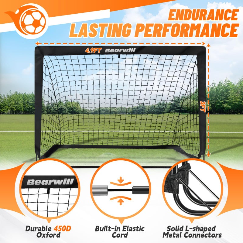 Bearwill Soccer Goal, Kids Soccer Goals for Backyard Set of 2, 4x3ft Portable Soccer Goal Pop Up Soccer Net, Kids Soccer Net for Backyard Training Equipment with Soccer Ball, Ladder, Cones, Targets - Image 3
