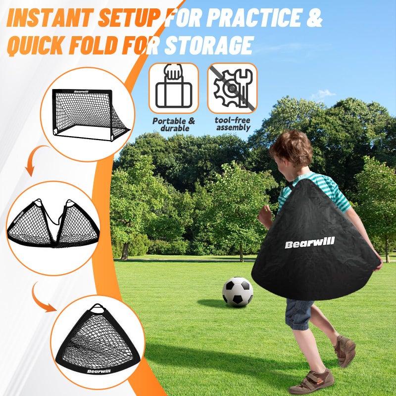 Bearwill Soccer Goal, Kids Soccer Goals for Backyard Set of 2, 4x3ft Portable Soccer Goal Pop Up Soccer Net, Kids Soccer Net for Backyard Training Equipment with Soccer Ball, Ladder, Cones, Targets - Image 4