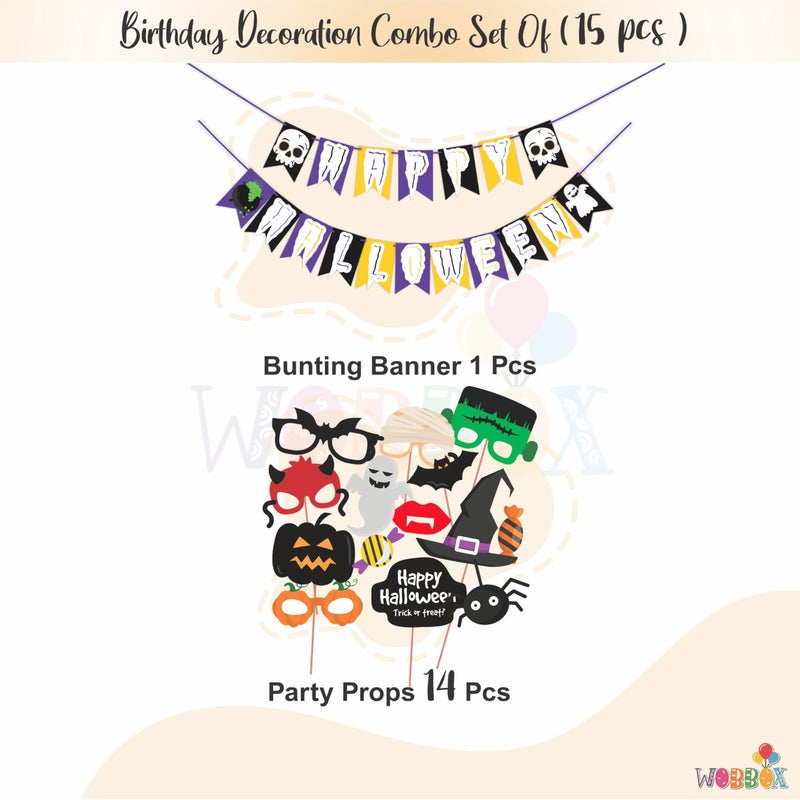 WOBBOX Halloween Party Prop Photo Booth Props DIY Kit with Bunting Banner for Party Supplies Featuring Boo Pumpkin Ghost Halloween Decorations Photo Booth Props (Combo YV) - Image 2