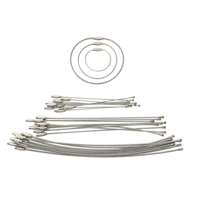 Homey Product 30 Pack Wire Cable Keychain Rings  3 Most Useful Sizes  Stainless Steel Key Ring Loops and Luggage Tag Rings