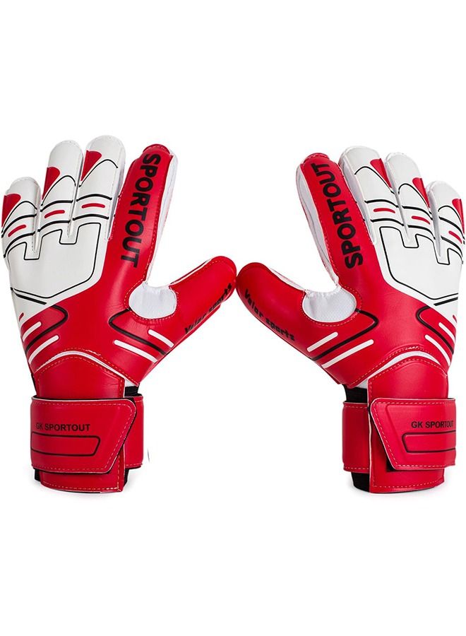 Sportout Youth & Adult Goalie Goalkeeper Gloves,Strong Grip for The Toughest Saves, with Finger Spines to Give Splendid Protection to Prevent Injuries, Red, 8#  - Image 1
