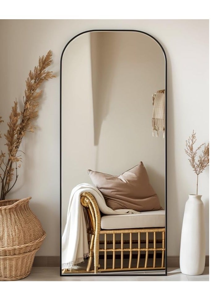فيبارتي مرآة أرضية مقوسة كاملة الطول 71 بوصة × 28 بوصة (180 × 70 سم)، إطار من سبائك الألومنيوم الأسود، زجاج عالي الدقة، تصميم دائري أنيق، قائمة بذاتها، خيارات التثبيت على الحائط والميل، مرآة أنيقة لكامل الجسم لغرفة النوم، وغرفة المعيشة، حديثة ديكور المنزل، مرآة ديكور كبيرة - Image 1