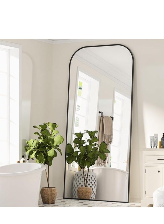 فيبارتي مرآة أرضية مقوسة كاملة الطول 71 بوصة × 28 بوصة (180 × 70 سم)، إطار من سبائك الألومنيوم الأسود، زجاج عالي الدقة، تصميم دائري أنيق، قائمة بذاتها، خيارات التثبيت على الحائط والميل، مرآة أنيقة لكامل الجسم لغرفة النوم، وغرفة المعيشة، حديثة ديكور المنزل، مرآة ديكور كبيرة - Image 3