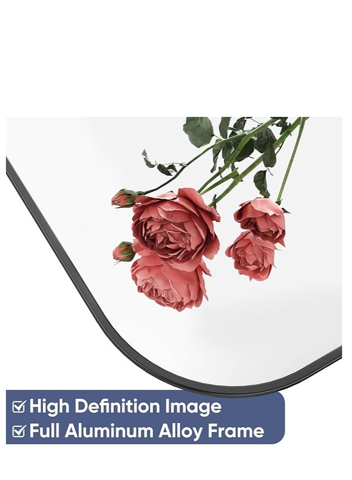 فيبارتي مرآة أرضية مقوسة كاملة الطول 71 بوصة × 28 بوصة (180 × 70 سم)، إطار من سبائك الألومنيوم الأسود، زجاج عالي الدقة، تصميم دائري أنيق، قائمة بذاتها، خيارات التثبيت على الحائط والميل، مرآة أنيقة لكامل الجسم لغرفة النوم، وغرفة المعيشة، حديثة ديكور المنزل، مرآة ديكور كبيرة - Image 5