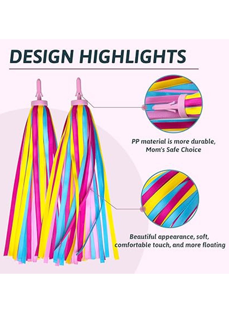 (Yellow-pink) Bicycle Streamers Children Bicycle Tassels 1 Pair, Children's Bicycle Accessories Scooter Bicycle Tricycle Handlebar Streamers Handlebar Accessories Suitable for Girls and Boys  - Image 2