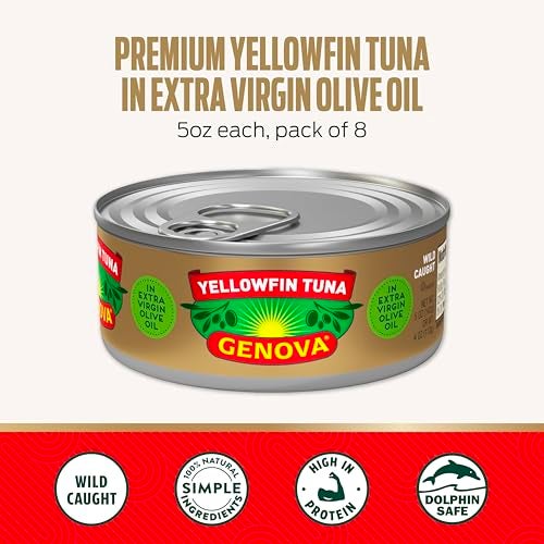 Genova Premium Yellowfin Tuna in Extra Virgin Olive Oil with Sea Salt 5 Ounce Cans Pack of 24 Wild Caught Solid Light - Image 3