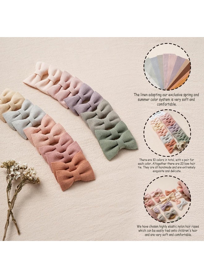 Fancy Clouds Baby Toddler Little Girls Hair Ties with Linen Bows, 20 pcs - Image 4