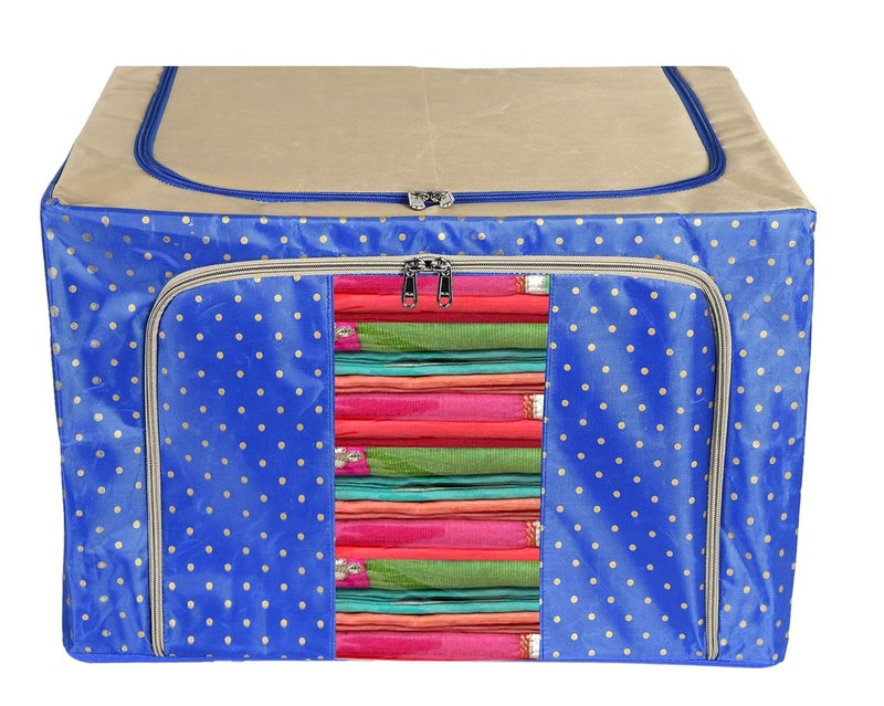 Kuber Industries Dots Print Living Box Wardrobe Organizer Cloth Storage Bags with ZipSet Of 266 LitreRoyal Blue - Image 3