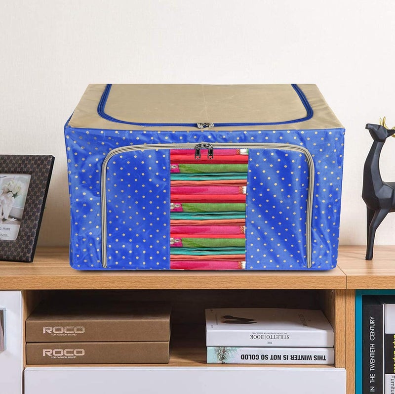 Kuber Industries Dots Print Living Box Wardrobe Organizer Cloth Storage Bags with ZipSet Of 266 LitreRoyal Blue - Image 5