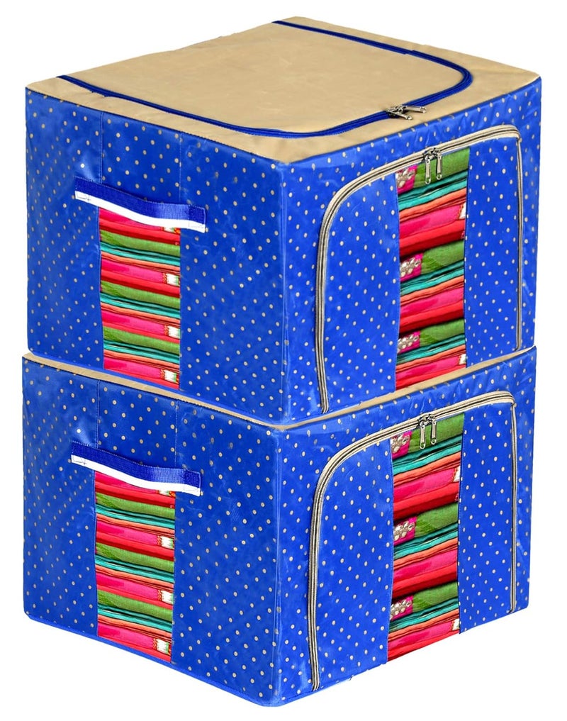 Kuber Industries Dots Print Living Box Wardrobe Organizer Cloth Storage Bags with ZipSet Of 266 LitreRoyal Blue - Image 1