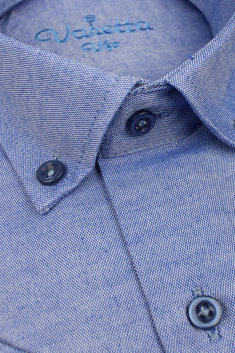 فاريتا Men's Blue Straight Collar Buttoned Cotton Satin Short Sleeve Shirt