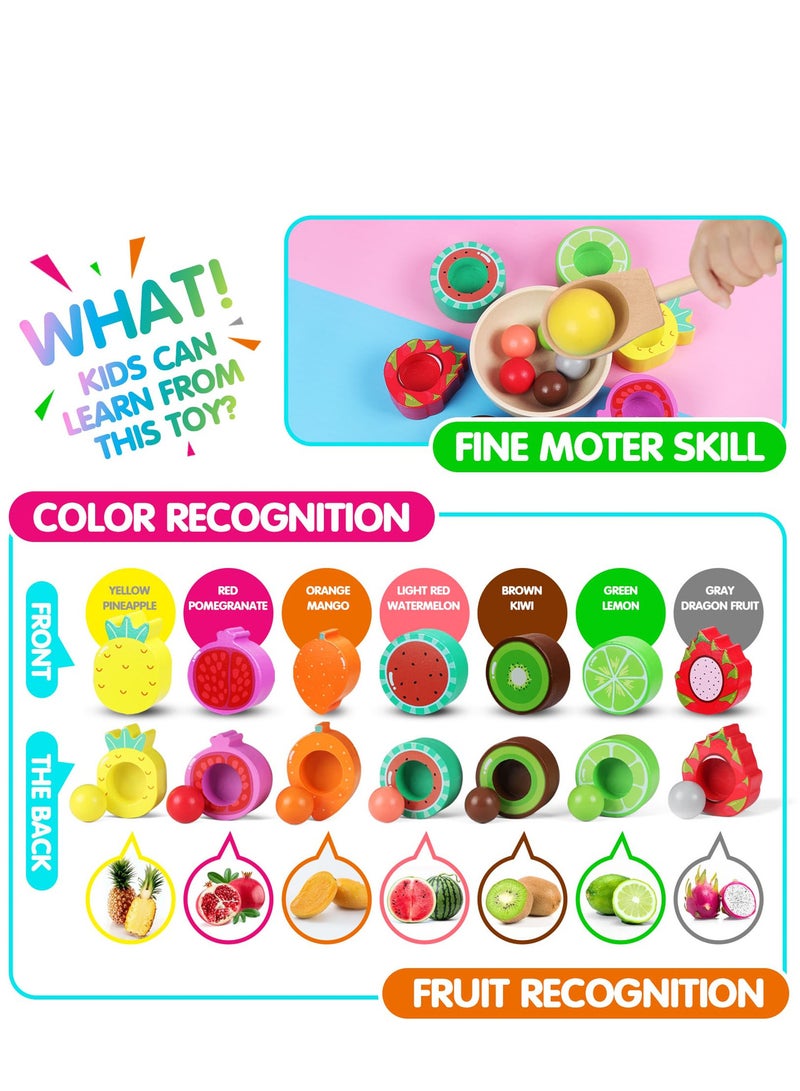 TFIXOL Wooden Fruits Toys Sets Balls in Cups Toddler Montessori Toys for 3 Year Old Up, Kids Preschool Wooden Matching Games for Learning Color Sorting and Counting - Image 4