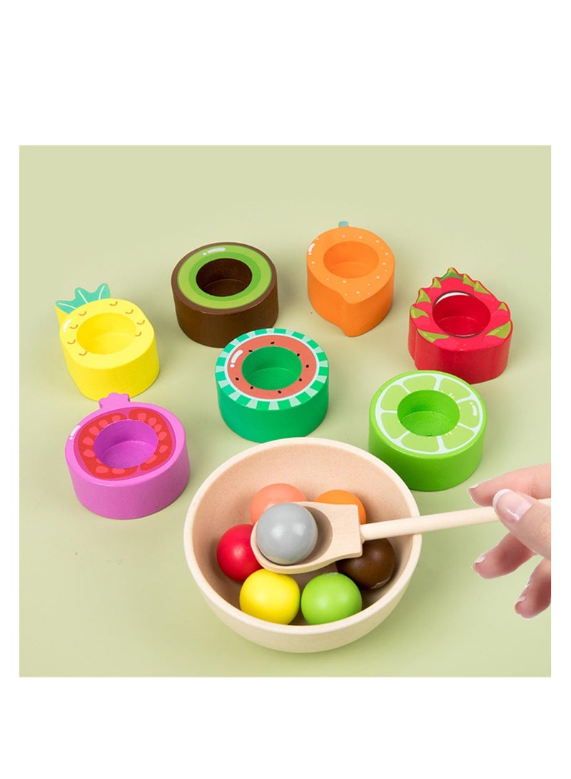 TFIXOL Wooden Fruits Toys Sets Balls in Cups Toddler Montessori Toys for 3 Year Old Up, Kids Preschool Wooden Matching Games for Learning Color Sorting and Counting - Image 5