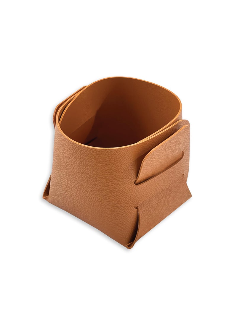 LeArt Leather Storage Basket – Bedside, Nightstand, Office Desk Organizer | Pantry Storage Organizer | Stationery Organizer | Storage Bin for Home (Caramel Small)  - Image 1