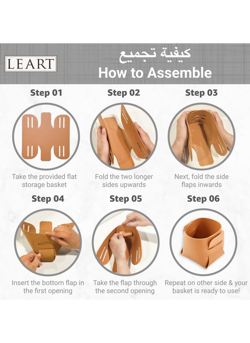 LeArt Leather Storage Basket – Bedside, Nightstand, Office Desk Organizer | Pantry Storage Organizer | Stationery Organizer | Storage Bin for Home (Caramel Small)  - Image 4