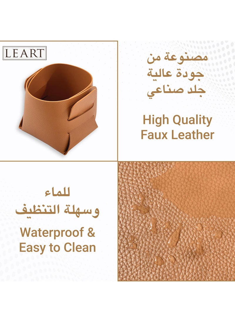 LeArt Leather Storage Basket – Bedside, Nightstand, Office Desk Organizer | Pantry Storage Organizer | Stationery Organizer | Storage Bin for Home (Caramel Small)  - Image 5