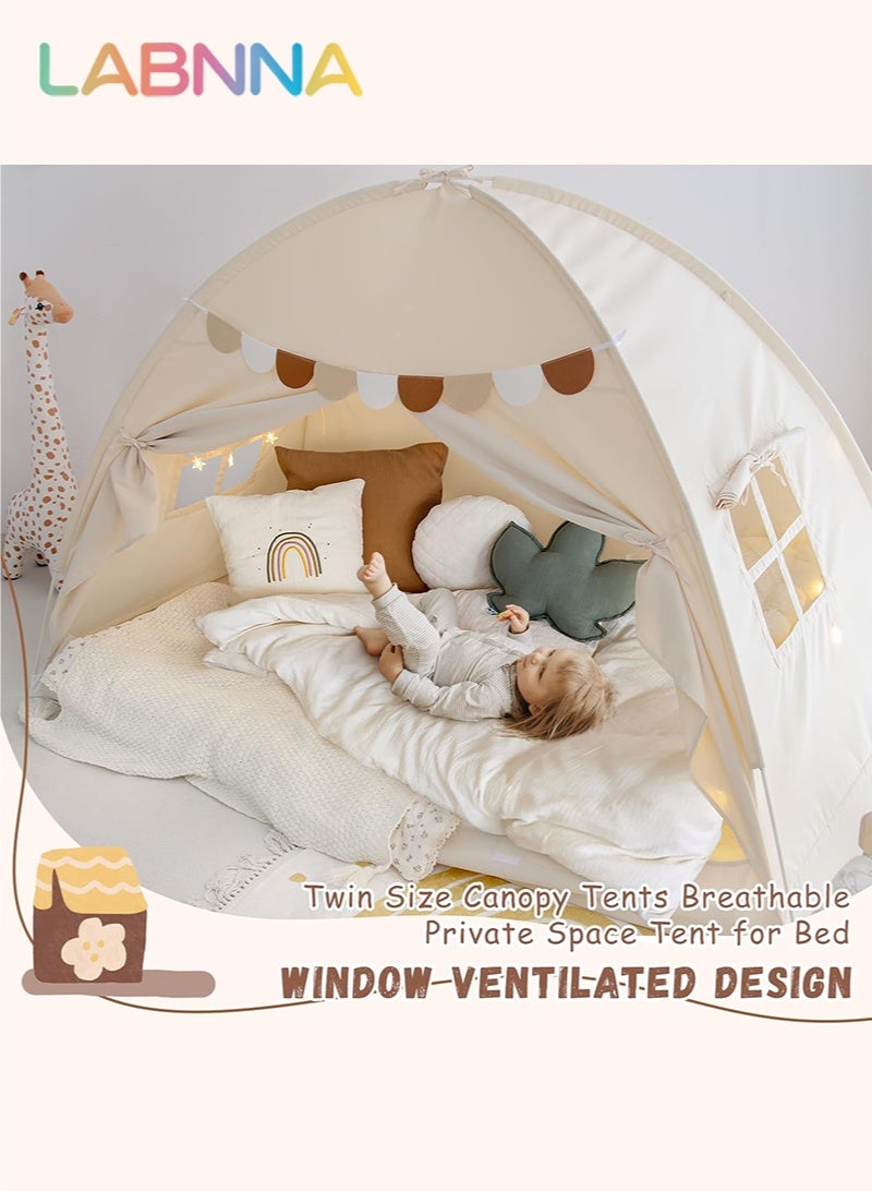 LABNNA Full Size Bed Canopy Toddler Bed Tents for Kids Dream Tent on Bunk Bed Privacy Space Blackout Sleeping Playhouse Tents Indoor Portable Drafty House for Boys Girl Birthday Gift,Beige - Image 3