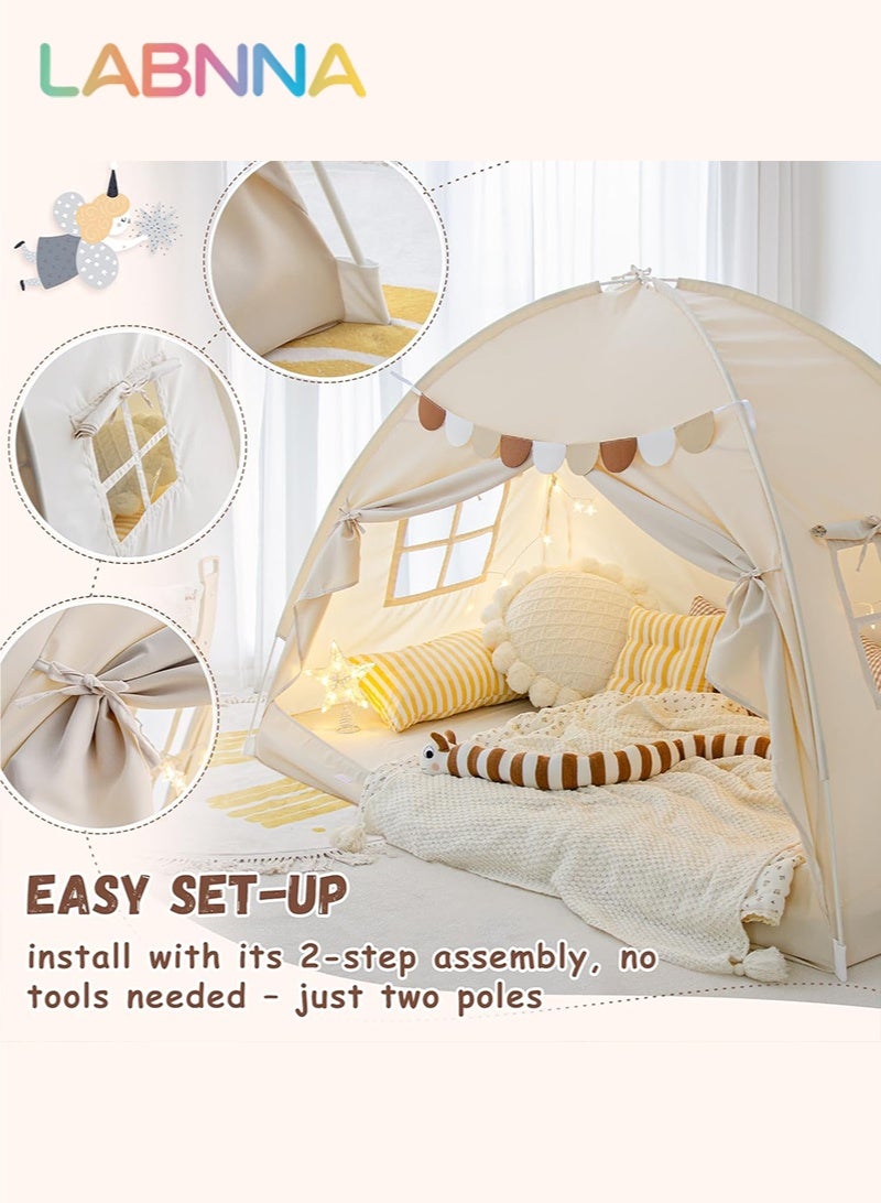 LABNNA Full Size Bed Canopy Toddler Bed Tents for Kids Dream Tent on Bunk Bed Privacy Space Blackout Sleeping Playhouse Tents Indoor Portable Drafty House for Boys Girl Birthday Gift,Beige - Image 5