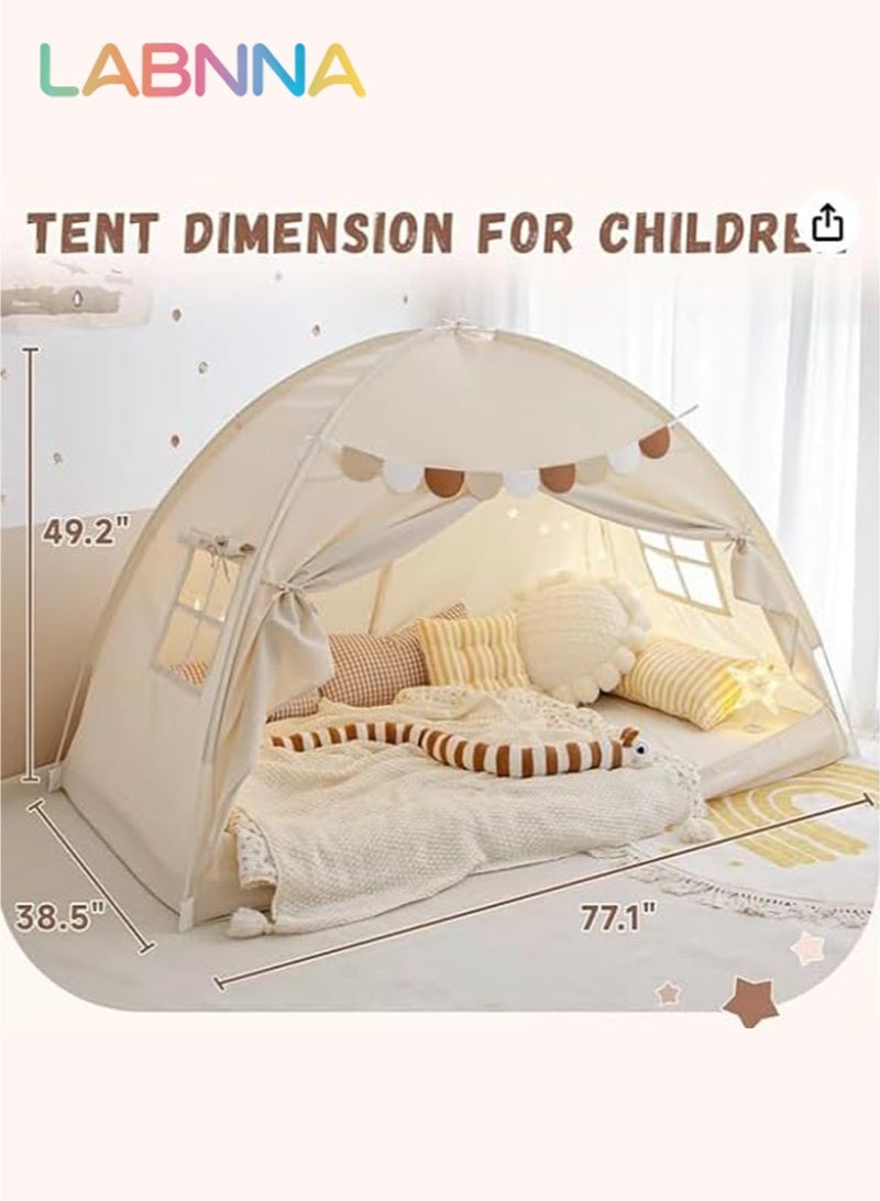 LABNNA Full Size Bed Canopy Toddler Bed Tents for Kids Dream Tent on Bunk Bed Privacy Space Blackout Sleeping Playhouse Tents Indoor Portable Drafty House for Boys Girl Birthday Gift,Beige - Image 2