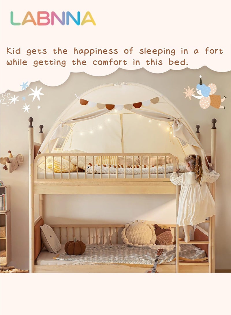 LABNNA Full Size Bed Canopy Toddler Bed Tents for Kids Dream Tent on Bunk Bed Privacy Space Blackout Sleeping Playhouse Tents Indoor Portable Drafty House for Boys Girl Birthday Gift,Beige - Image 4