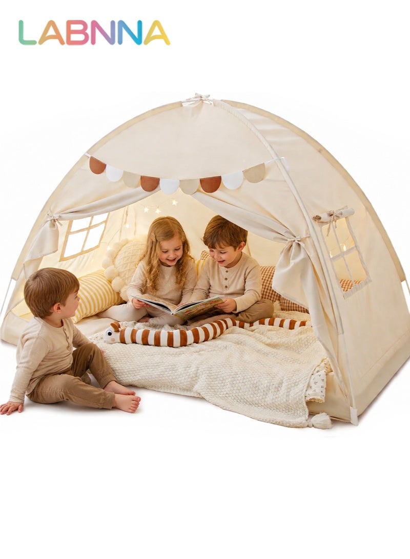 LABNNA Full Size Bed Canopy Toddler Bed Tents for Kids Dream Tent on Bunk Bed Privacy Space Blackout Sleeping Playhouse Tents Indoor Portable Drafty House for Boys Girl Birthday Gift,Beige - Image 1