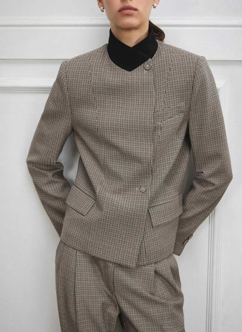 Lichi  Single-breasted checked jacket with contrasting inserts on the lapels for Women | Best Price UAE