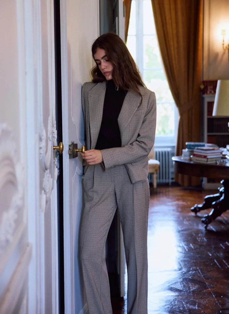 Lichi  Single-breasted checked jacket with contrasting inserts on the lapels for Women | Best Price UAE